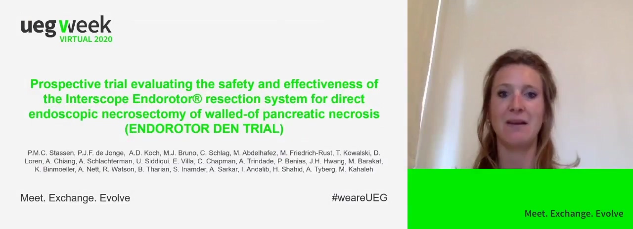 PROSPECTIVE TRIAL EVALUATING THE SAFETY AND EFFECTIVENESS OF THE INTERSCOPE ENDOROTOR® RESECTION SYSTEM FOR DIRECT ENDOSCOPIC NECROSECTOMY OF WALLED-OF PANCREATIC NECROSIS (ENDOROTOR DEN TRIAL)