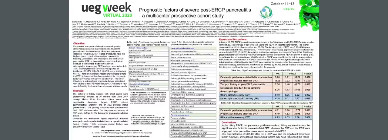 PROGNOSTIC FACTORS OF SEVERE POST-ERCP PANCREATITIS - A MULTICENTER PROSPECTIVE COHORT STUDY