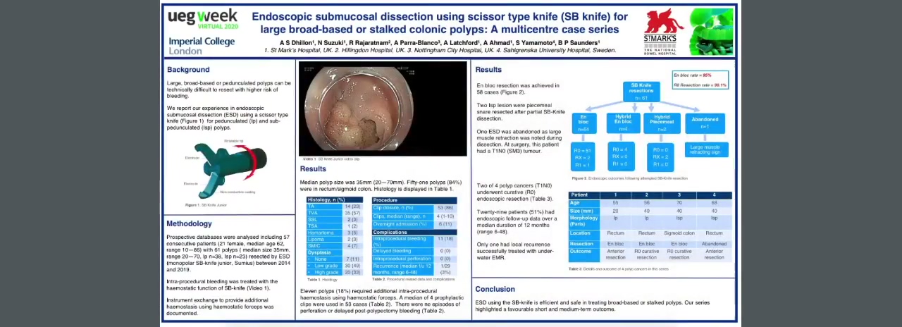 ENDOSCOPIC SUBMUCOSAL DISSECTION USING SCISSOR TYPE KNIFE (SB KNIFE) FOR LARGE BROAD-BASED OR STALKED COLONIC POLYPS: A MULTICENTRE CASE SERIES