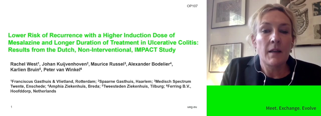 LOWER RISK OF RECURRENCE WITH A HIGHER INDUCTION DOSE OF MESALAZINE AND LONGER DURATION OF TREATMENT IN ULCERATIVE COLITIS: RESULTS FROM THE DUTCH, NON-INTERVENTIONAL, IMPACT STUDY