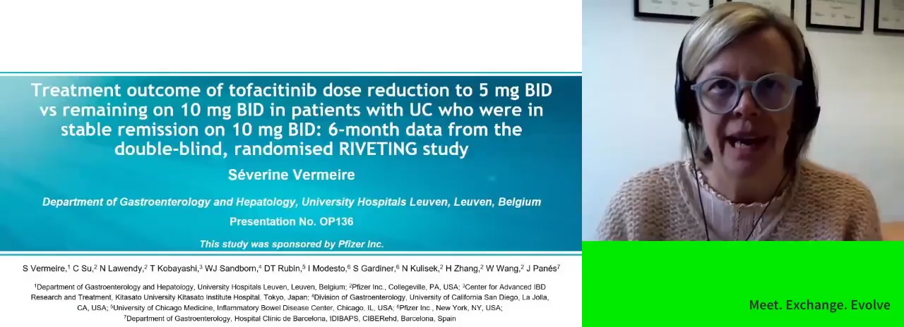 TREATMENT OUTCOME OF TOFACITINIB DOSE REDUCTION TO 5 MG BID VS REMAINING ON 10 MG BID IN PATIENTS WITH UC WHO WERE IN STABLE REMISSION ON 10 MG BID: 6-MONTH DATA FROM THE DOUBLE-BLIND, RANDOMISED RIVETING STUDY