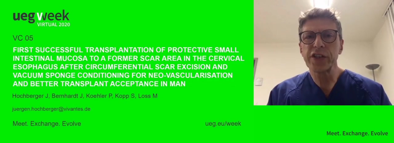 FIRST SUCCESSFUL TRANSPLANTATION OF PROTECTIVE SMALL INTESTINAL MUCOSA TO A FORMER SCAR AREA IN THE CERVICAL ESOPHAGUS AFTER CIRCUMFERENTIAL SCAR EXCISION AND VACUUM SPONGE CONDITIONING FOR NEO-VASCULARISATION AND BETTER TRANSPLANT ACCEPTANCE IN MAN