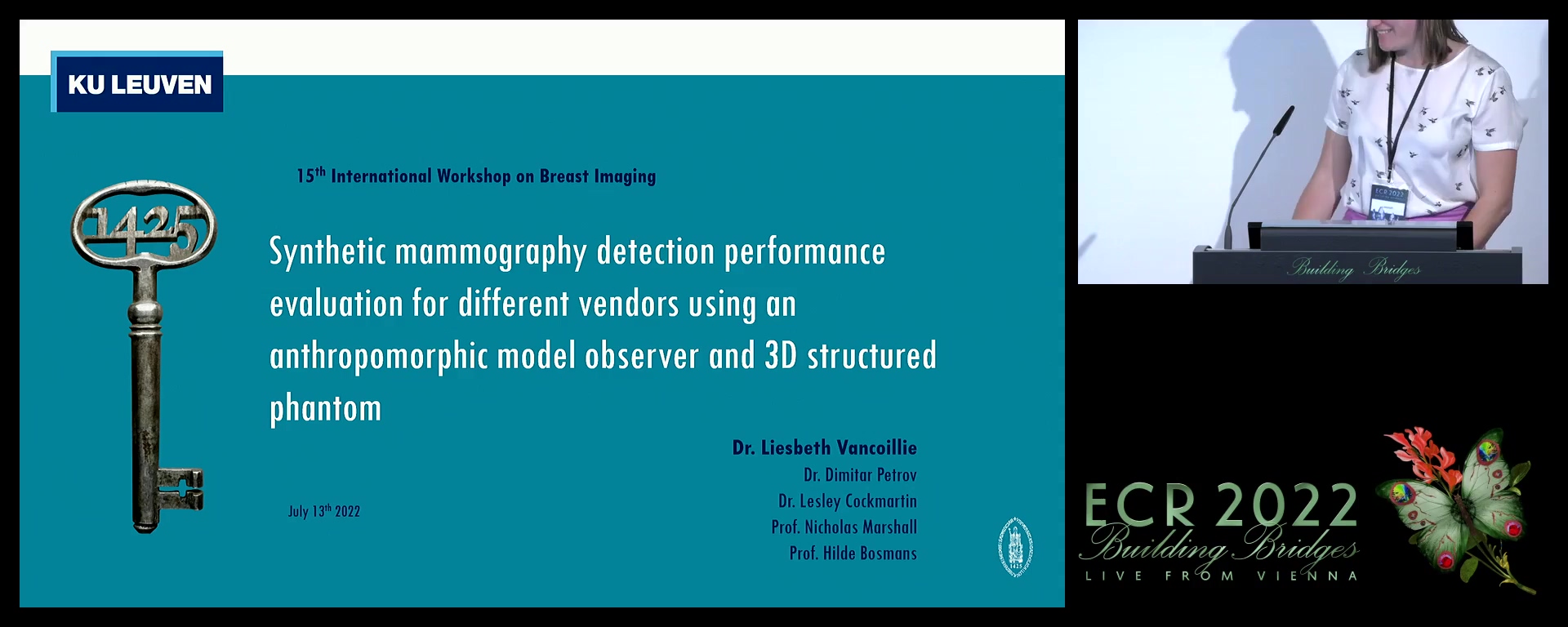 Synthetic mammography detection performance evaluation for different vendors using an anthropomorphic model observer and 3D structured phantom