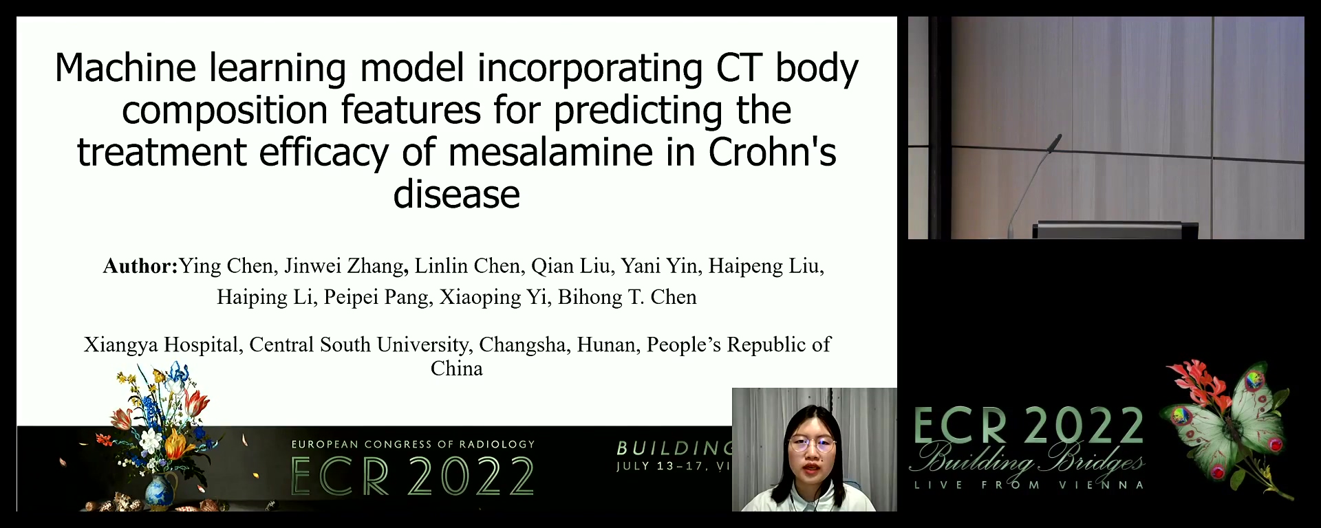 Machine learning model incorporating computed tomography body composition features for predicting the response to mesalamine treatment in Crohn's disease - Jinwei Zhang, Changsha / CN