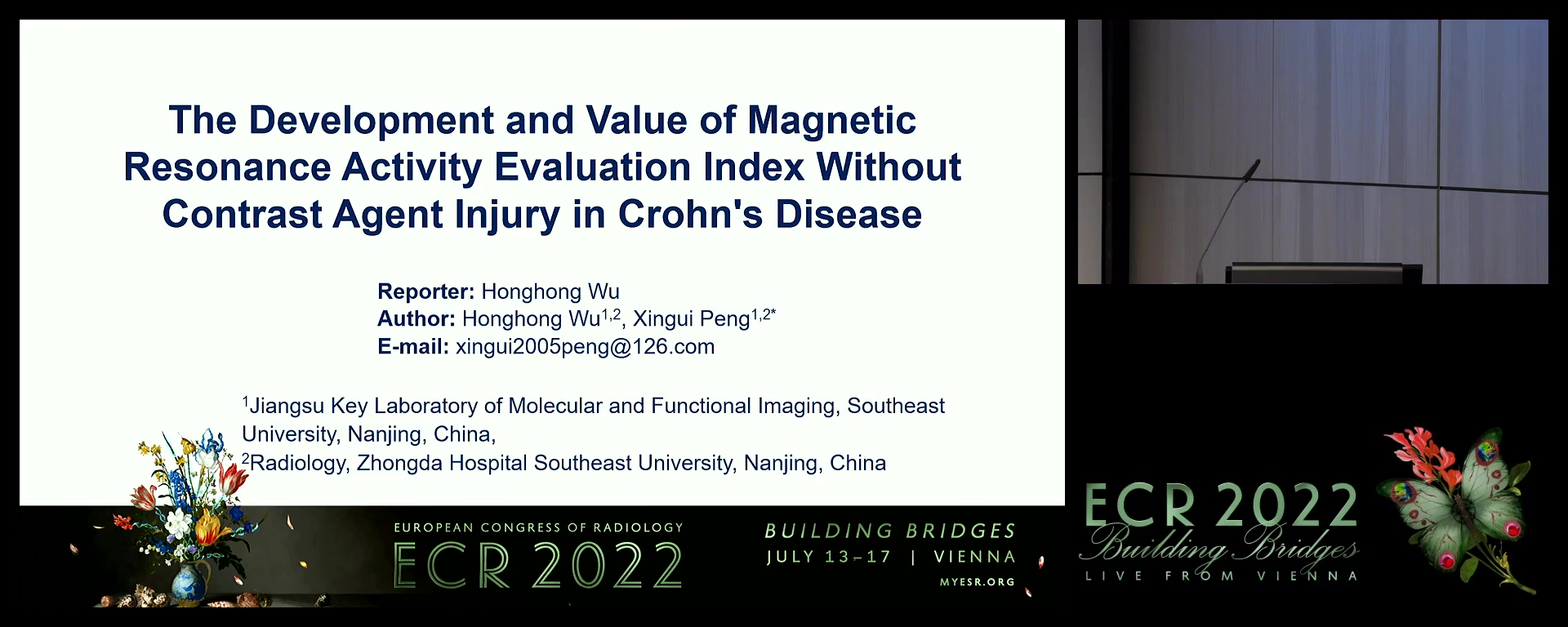 The development and value of magnetic resonance activity evaluation index without contrast agent injury in Crohn's disease - Honghong Wu, Nan jing / CN