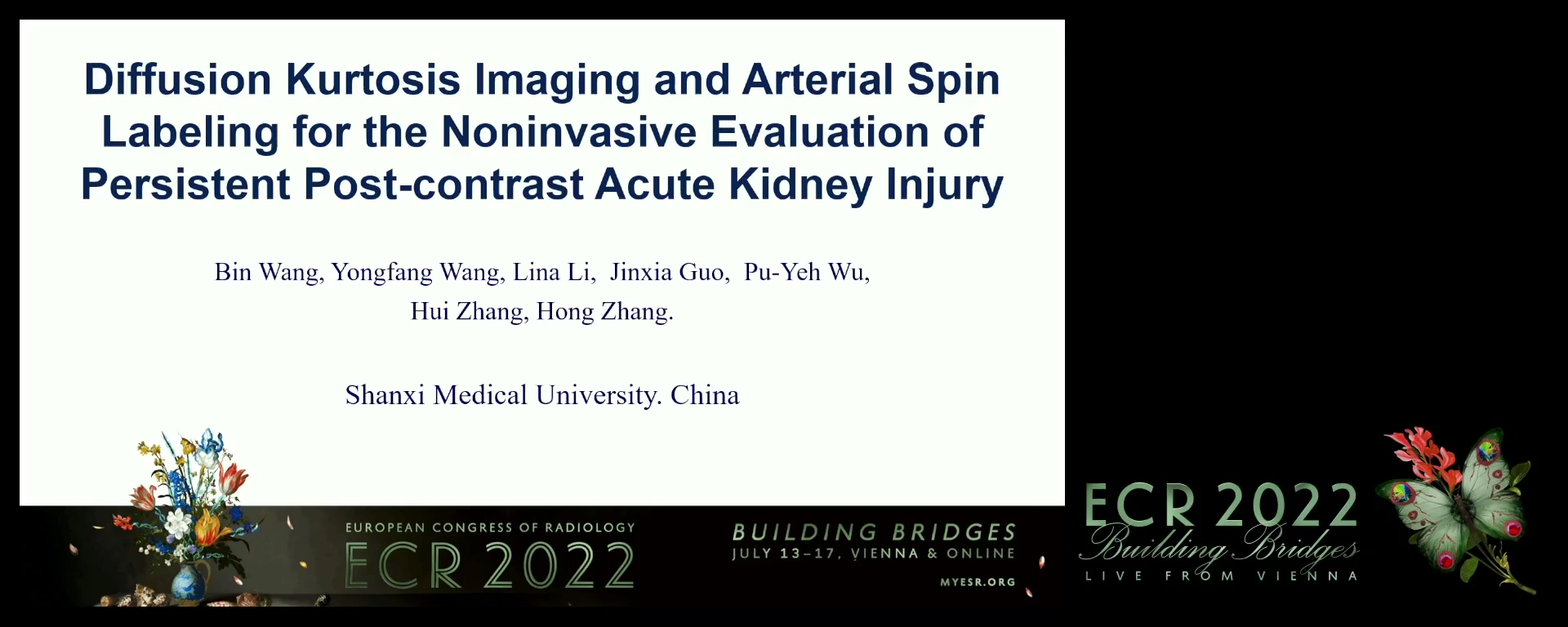 Diffusion kurtosis imaging and arterial spin labelling for the noninvasive evaluation of persistent post-contrast acute kidney injury - Bin Wang, Taiyuan，Shanxi / CN