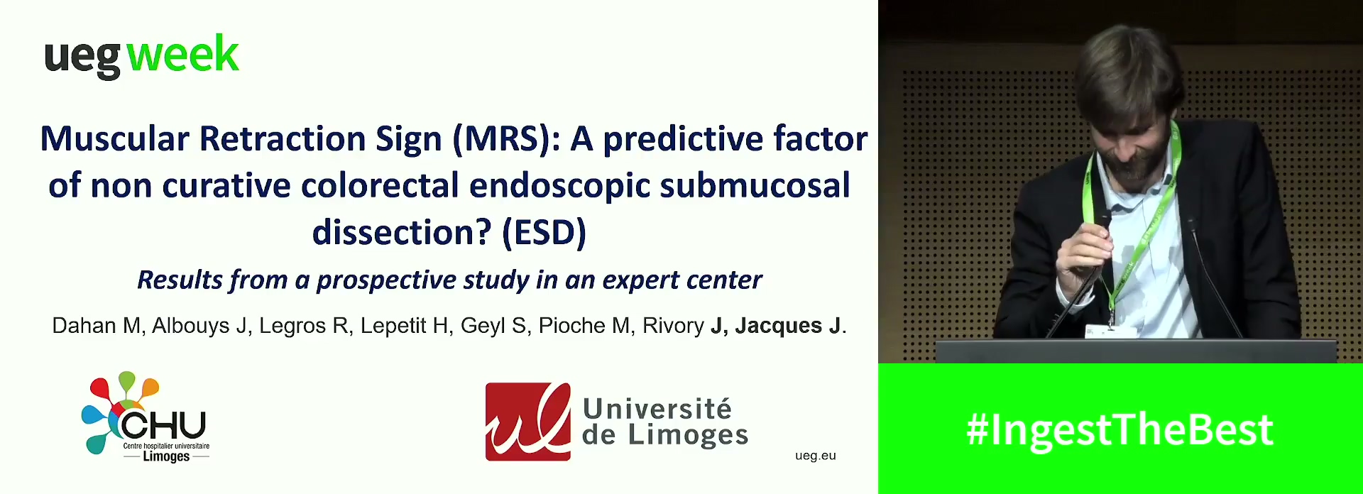 MUSCULAR RETRACTION SIGN (MRS): A PREDICTIVE FACTOR OF NON-CURATIVE COLORECTAL ENDOSCOPIC SUBMUCOSAL DISSECTION (ESD)? RESULTS OF A PROSPECTIVE STUDY IN AN EXPERT CENTER