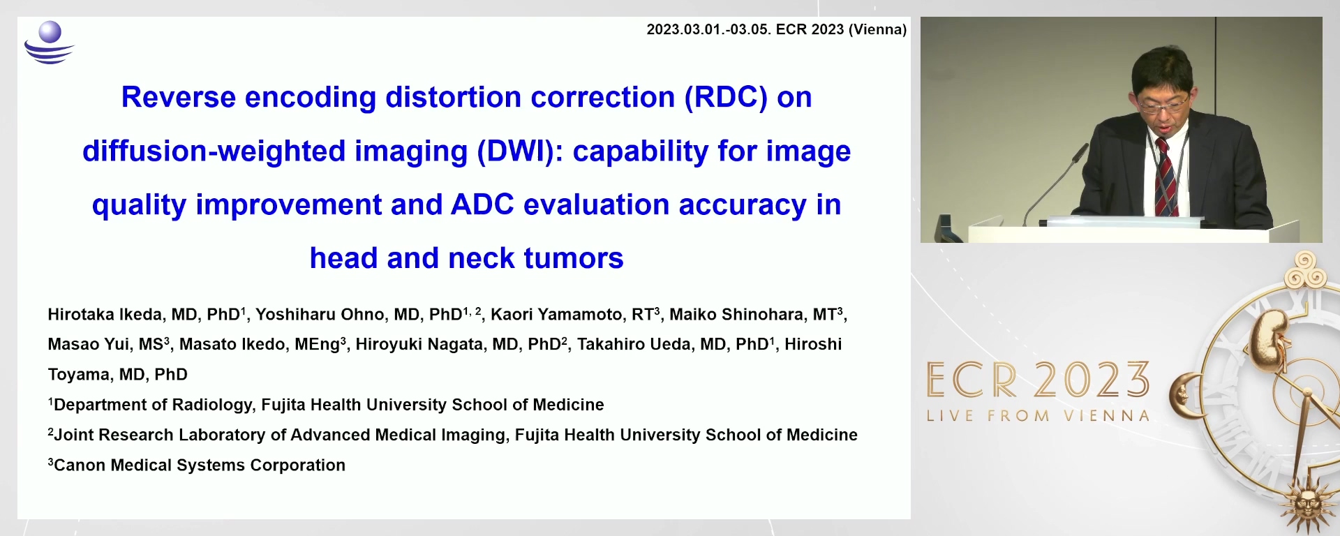Reverse encoding distortion correction (RDC) on diffusion-weighted imaging (DWI): capability for image quality improvement and ADC evaluation accuracy in head and neck tumours - Yoshiharu  Ohno, Toyoake / JP