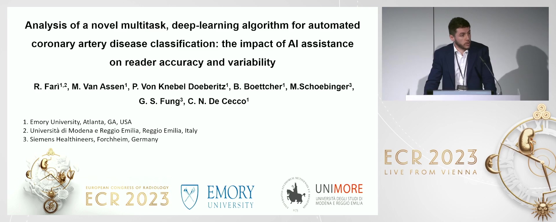 Analysis of a novel multitask, deep-learning algorithm for automated coronary artery disease classification: the impact of AI assistance on reader accuracy and variability - Roberto Farì, Modena / IT