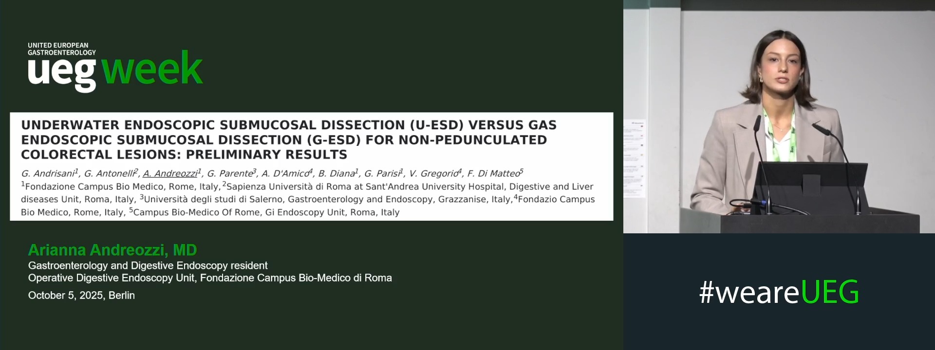 UNDERWATER ENDOSCOPIC SUBMUCOSAL DISSECTION (U-ESD) VERSUS GAS ENDOSCOPIC SUBMUCOSAL DISSECTION (G-ESD) FOR NON-PEDUNCULATED COLORECTAL LESIONS: PRELIMINARY RESULTS