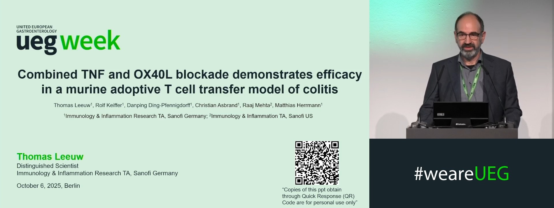 COMBINED TNF AND OX40L BLOCKADE DEMONSTRATES EFFICACY IN A MURINE ADOPTIVE T CELL TRANSFER MODEL OF COLITIS