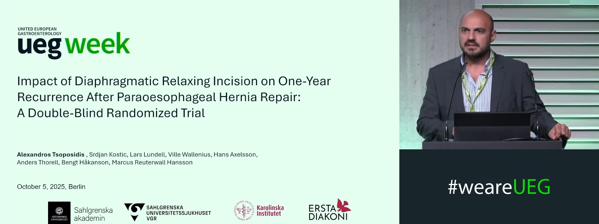 IMPACT OF DIAPHRAGMATIC RELAXING INCISION ON RECURRENCE RATE AFTER PARAESOPHAGEAL HERNIA REPAIR; 1 YEAR RESULTS OF A DOUBLE-BLIND, RANDOMIZED CLINICAL TRIAL