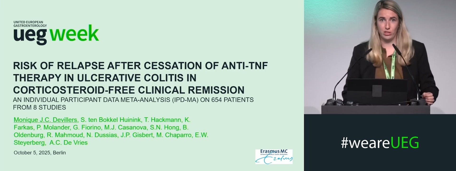 RISK OF RELAPSE AFTER CESSATION OF ANTI-TNF THERAPY IN ULCERATIVE COLITIS IN CORTICOSTEROID-FREE CLINICAL REMISSION: AN INDIVIDUAL PARTICIPANT DATA META-ANALYSIS (IPD-MA) ON 654 PATIENTS FROM 8 STUDIES
