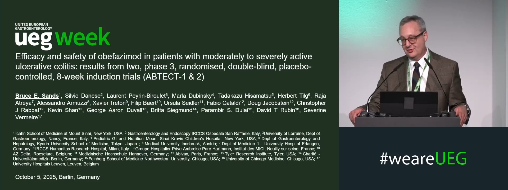 EFFICACY AND SAFETY OF OBEFAZIMOD IN PATIENTS WITH MODERATELY TO SEVERELY ACTIVE ULCERATIVE COLITIS: RESULTS FROM TWO, PHASE 3, RANDOMISED, DOUBLE-BLIND, PLACEBO-CONTROLLED, 8-WEEK INDUCTION TRIALS (ABTECT-1 &AMP; 2)
