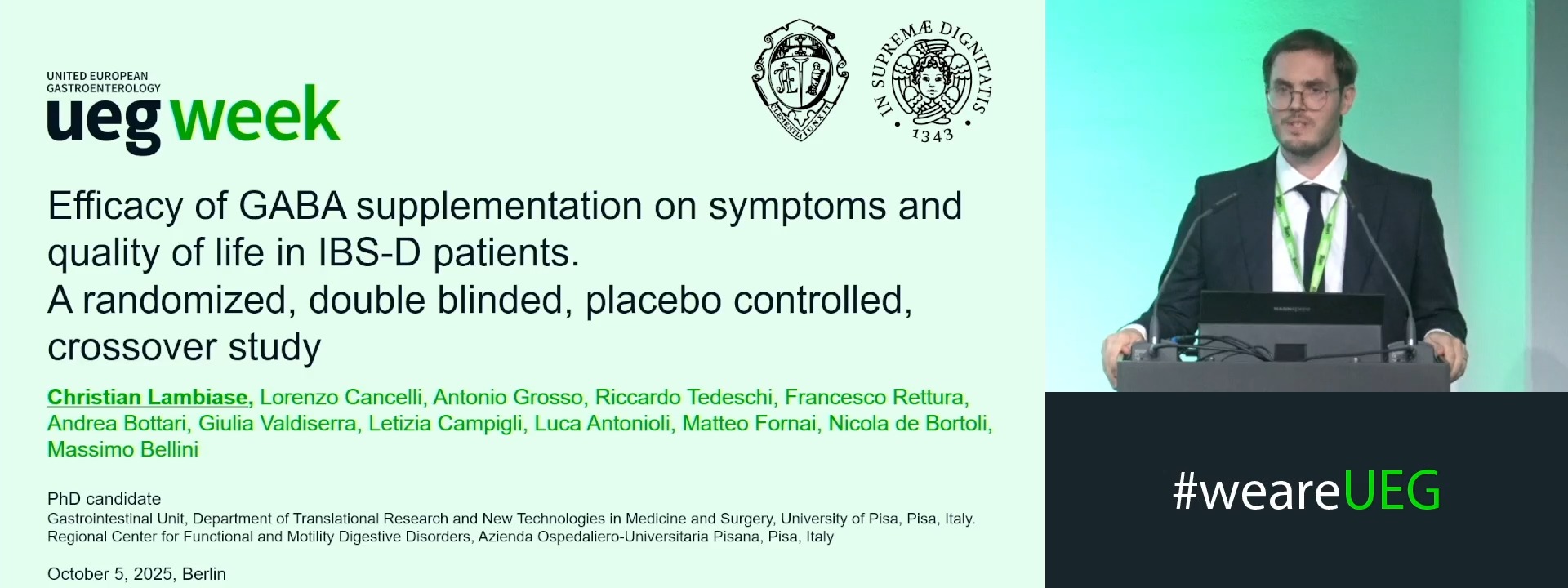 EFFECTS OF GAMMA-AMINOBUTYRIC ACID SUPPLEMENTATION ON SYMPTOMS AND QUALITY OF LIFE IN IBS-D PATIENTS. PRELIMINARY RESULTS FROM A RANDOMIZED, DOUBLE BLINDED, PLACEBO CONTROLLED, CROSSOVER STUDY